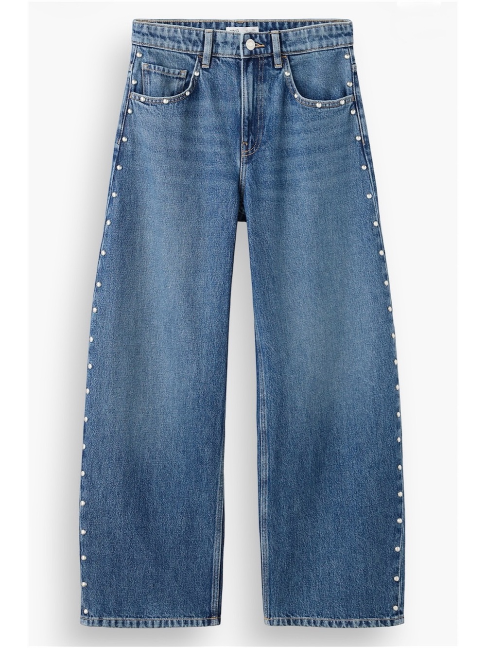 Mango MNG Studded Balloon Jeans Size 2 Blue Wide High High Rise Embellished